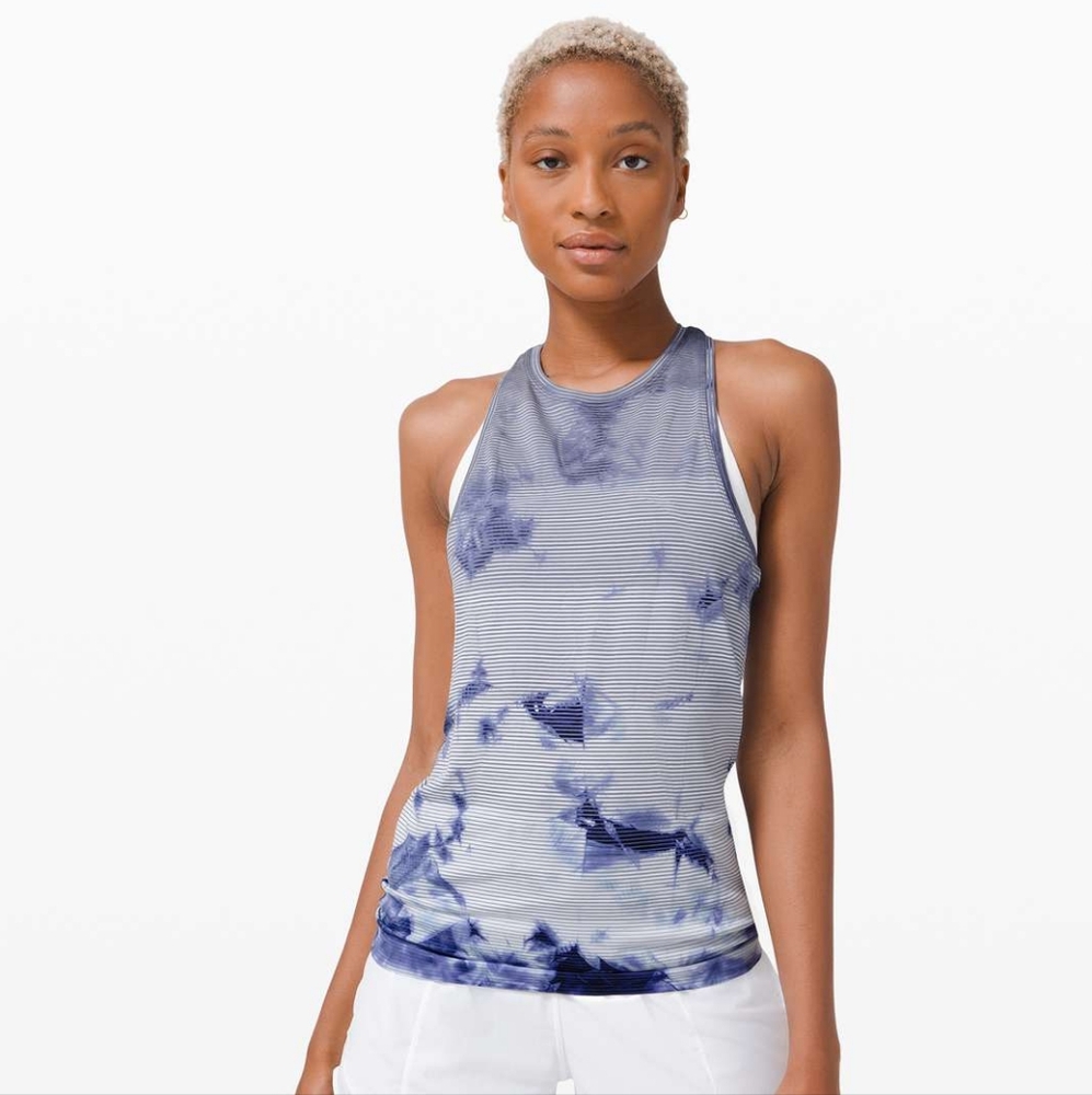 🍋 Lululemon swiftly Blue Tie-Dye Striped High-Neck Tank